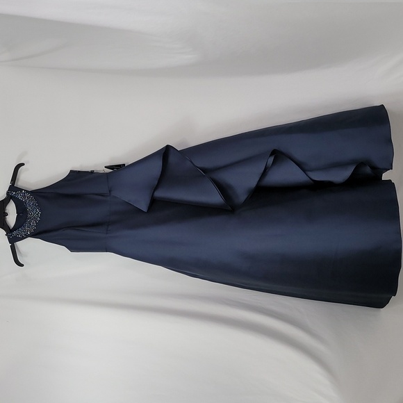 Adrianna Papell Midnight Blue Mikado Cascade Gown - Picture 17 of 17